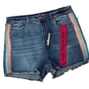 High Waisted Rainbow Stripe Jean Short NWT Size 13